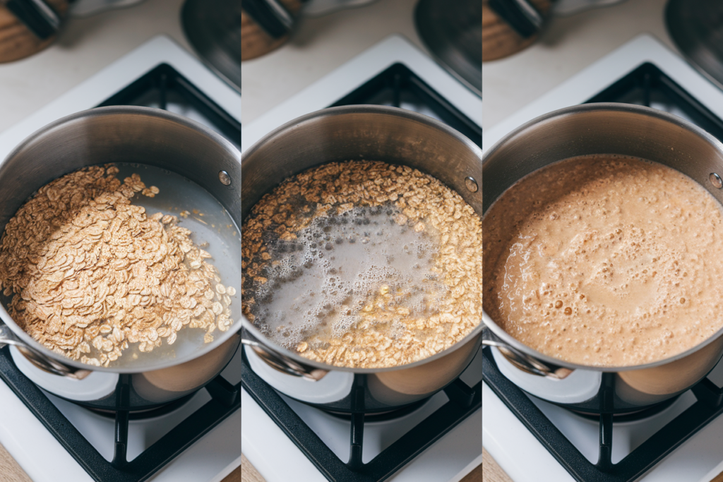 Cooking oatmeal cereal on the stove