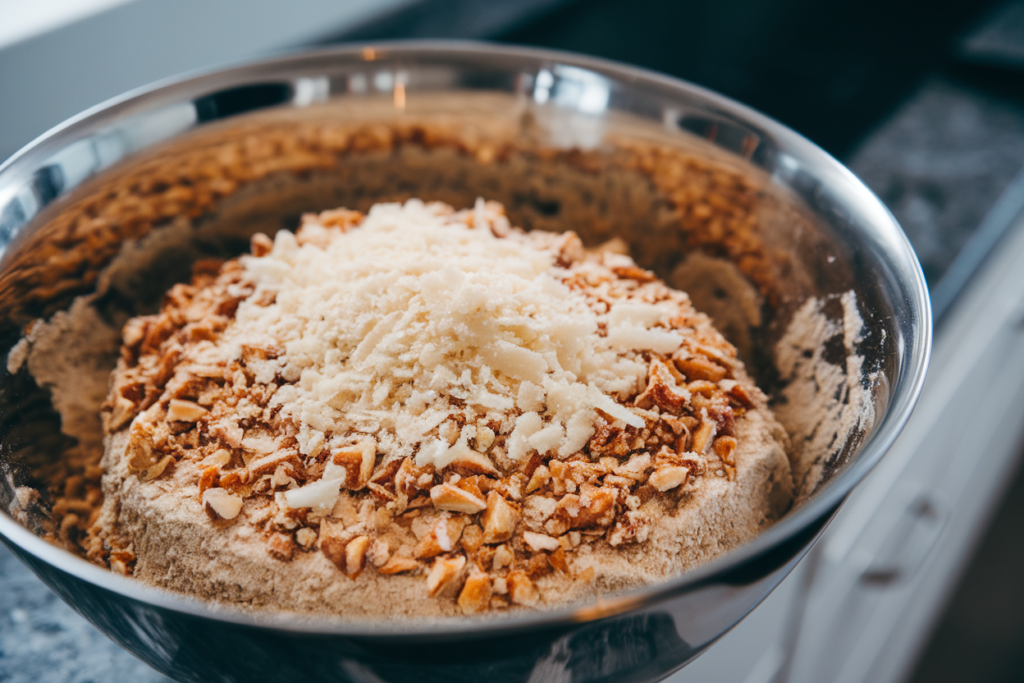 Gluten-free Parmesan crust with almond flour and nuts