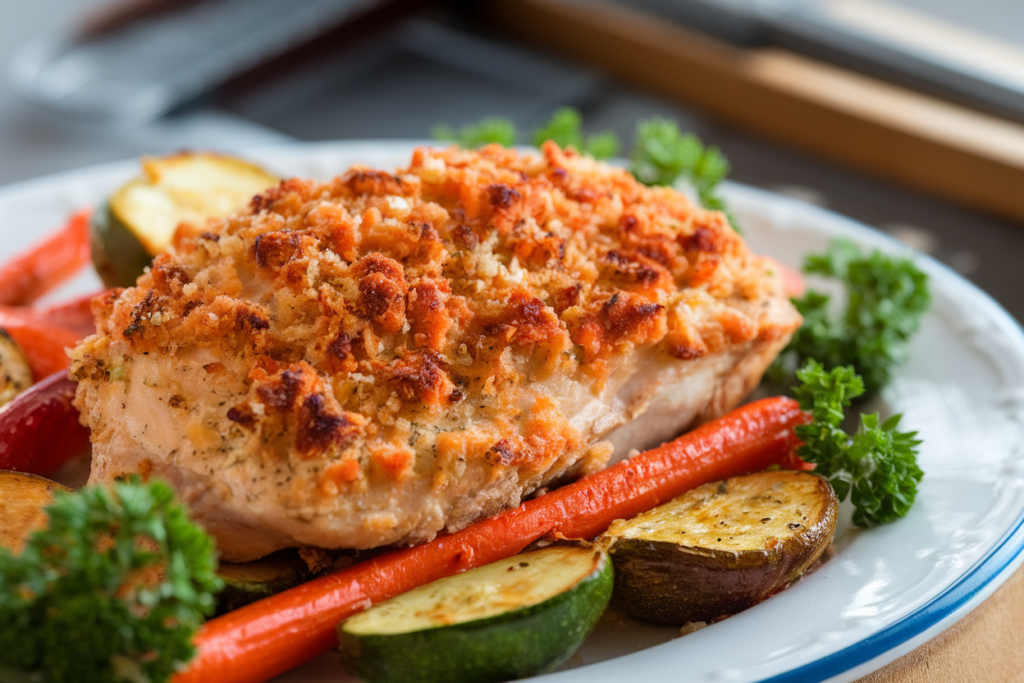 Homemade Parmesan Crusted Chicken on a plate