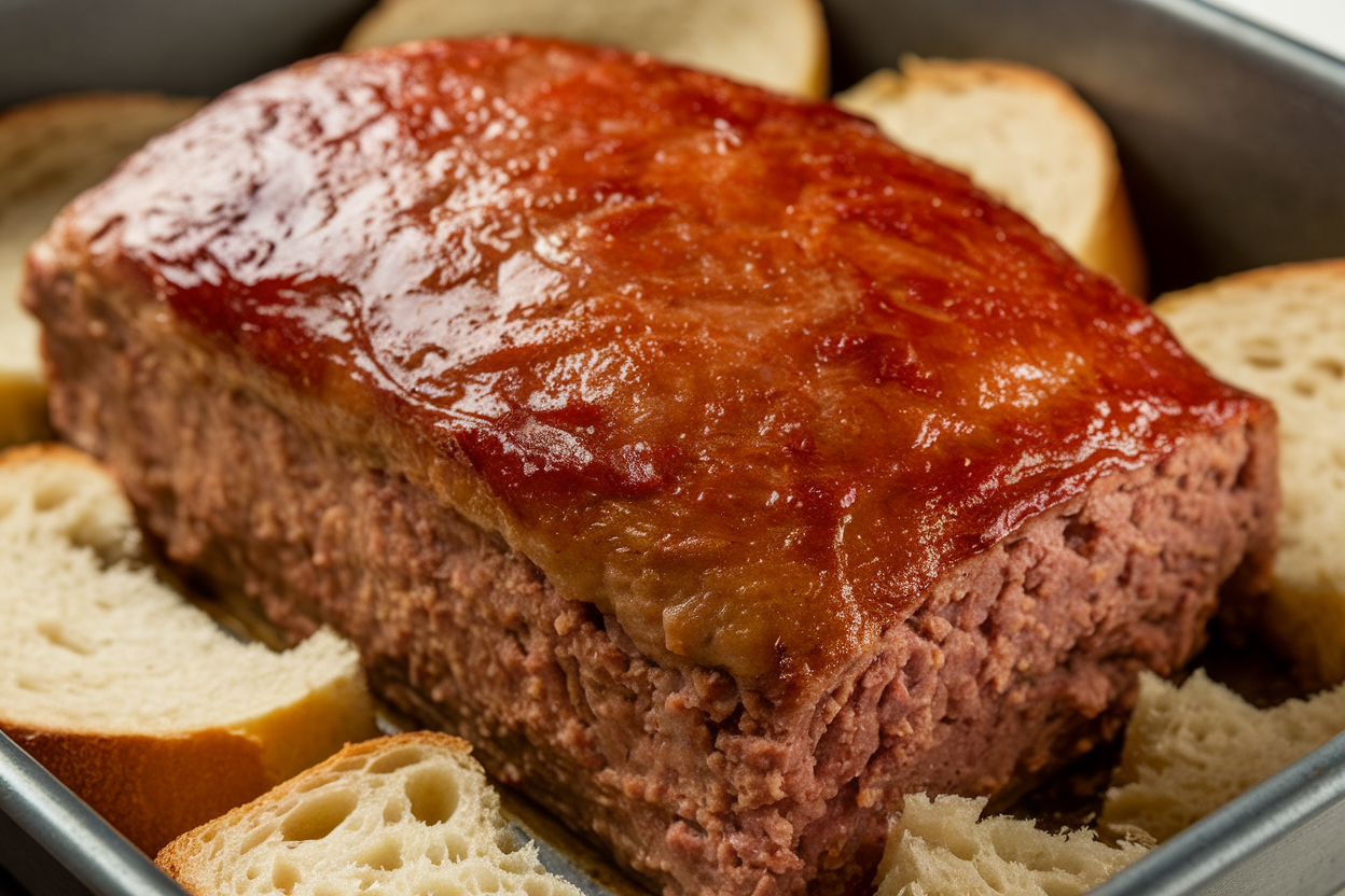 A perfectly baked meatloaf with a clean, firm bottom.