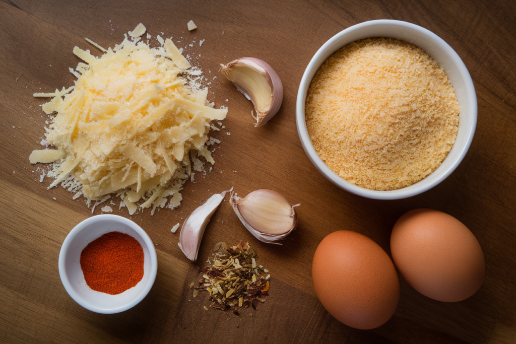 Parmesan crust ingredients on a wooden board